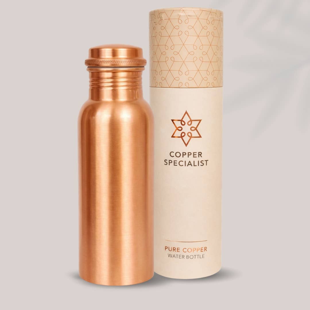 Handgjord kopparflaska i ren koppar – slät matt, ca 750 ml (tung)