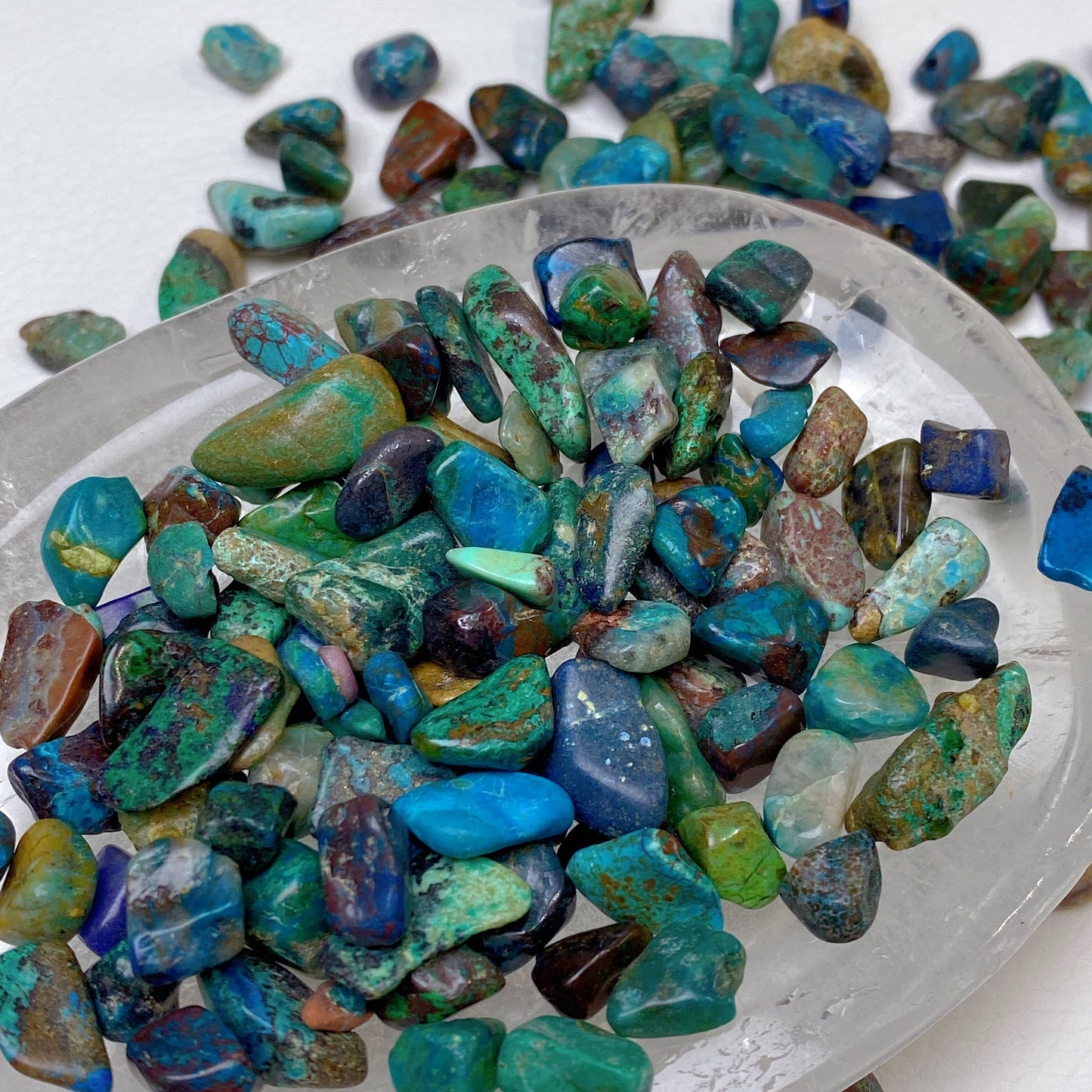 Chrysocolla – högkvalitativa kristallchips, 50 g