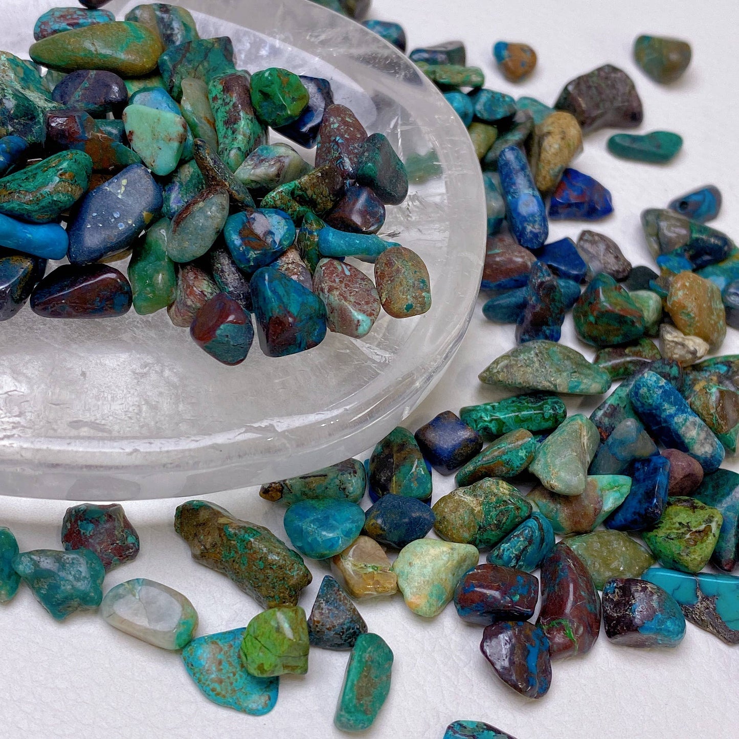 Chrysocolla – högkvalitativa kristallchips, 50 g