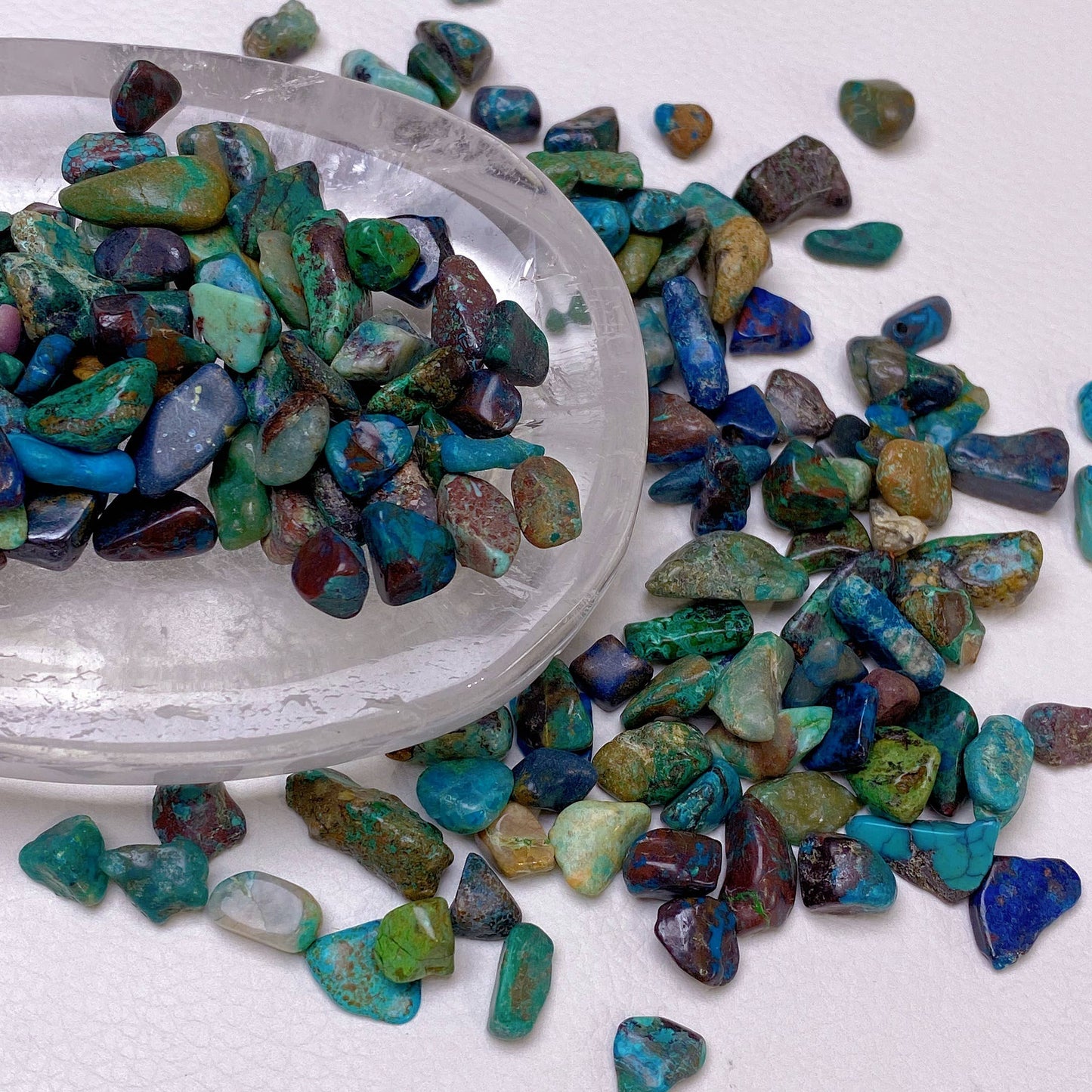 Chrysocolla – högkvalitativa kristallchips, 50 g