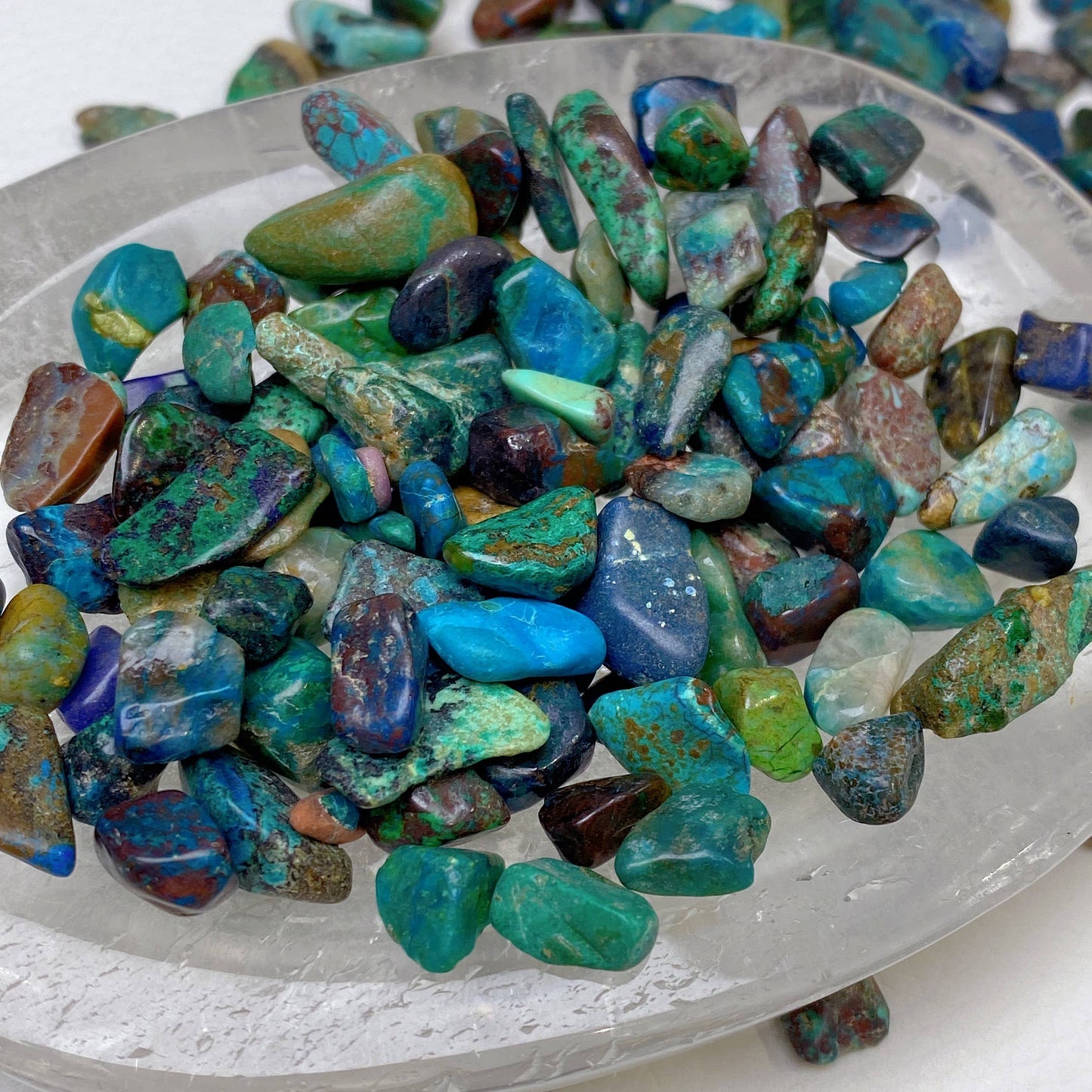 Chrysocolla – högkvalitativa kristallchips, 50 g