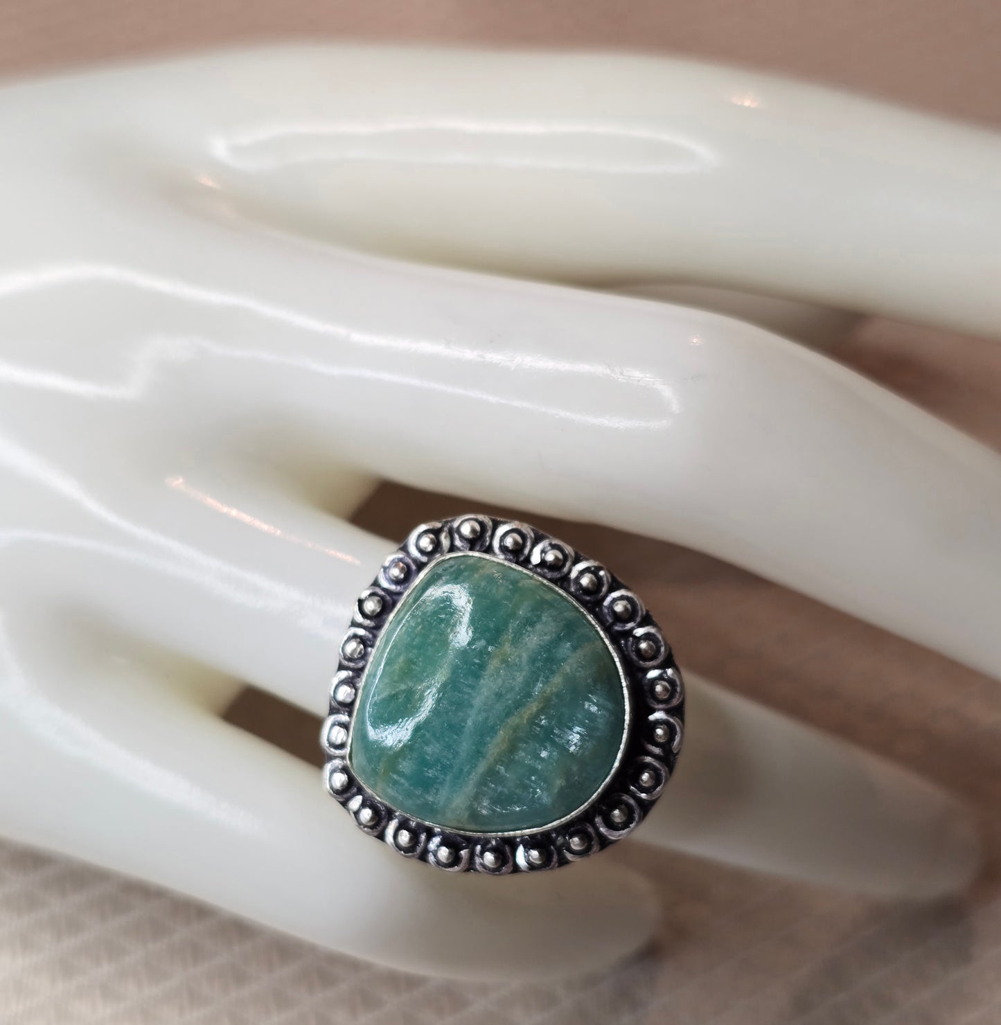 Havets Hjärtslag – Amazonit Ring (Storlek 7)