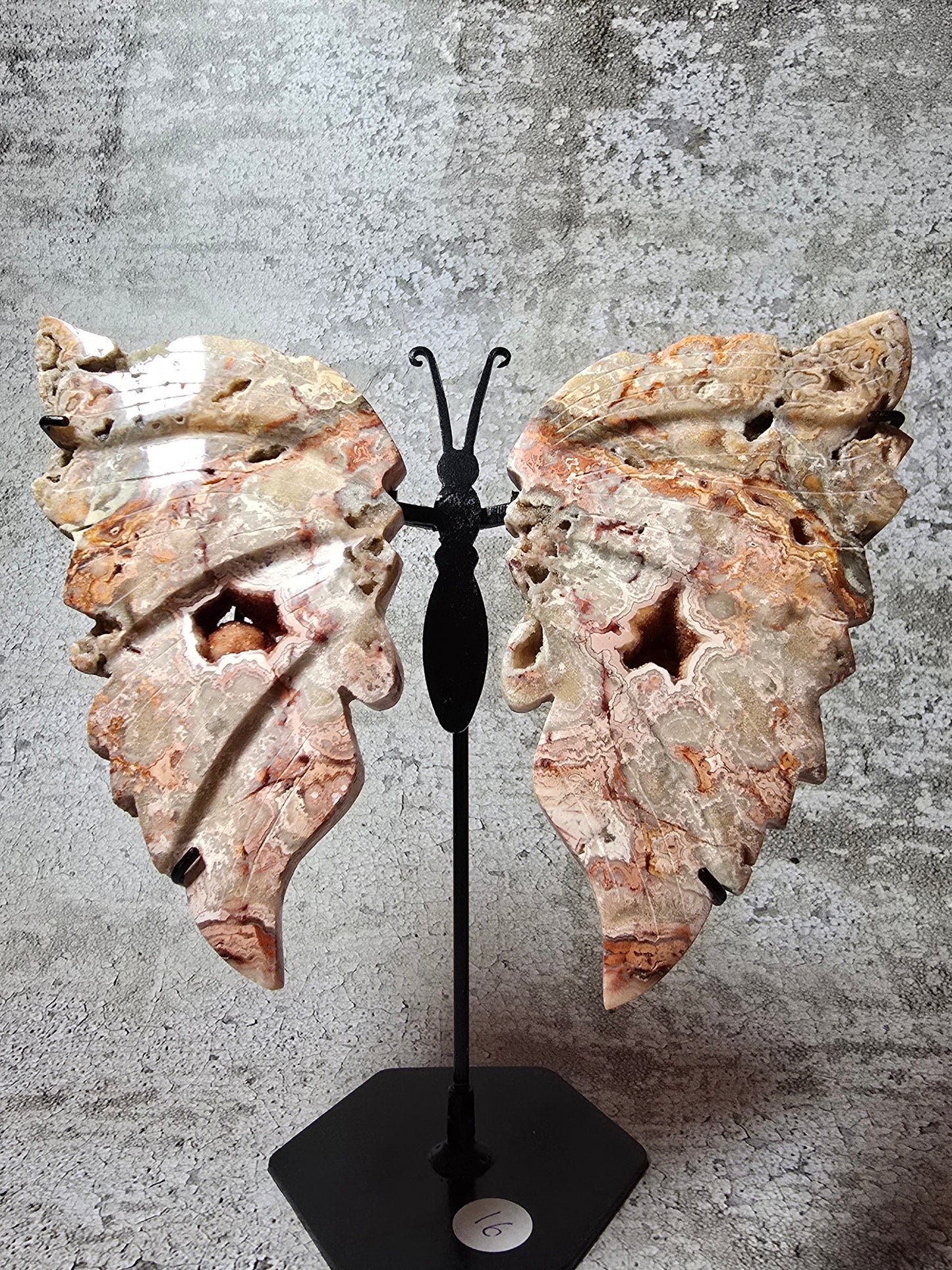 Rosa Crazy Lace Agat – Handkarvad Transformationsfjäril #16