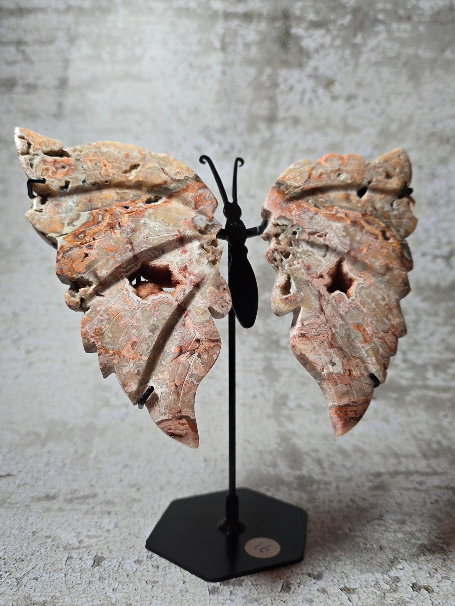 Rosa Crazy Lace Agat – Handkarvad Transformationsfjäril #16