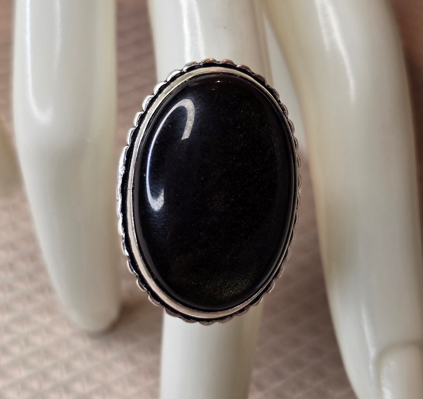 Skuggsol – Golden Sheen Obsidian Ring(Justerbar)