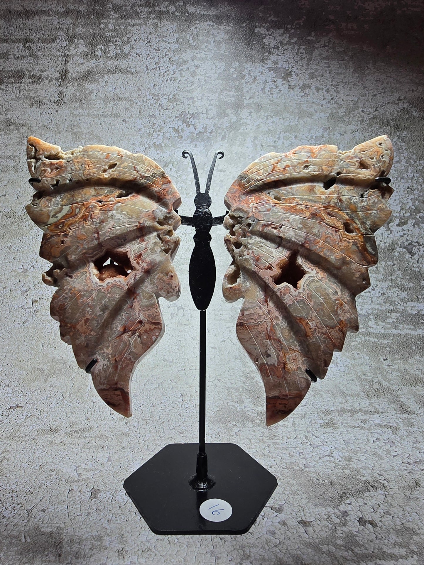 Rosa Crazy Lace Agat – Handkarvad Transformationsfjäril #16