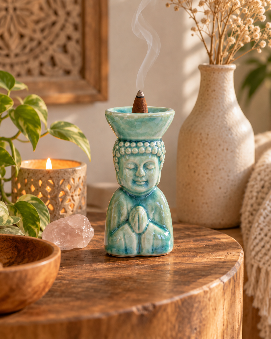 Buddha Rökelsekonhållare i Keramik – Blå