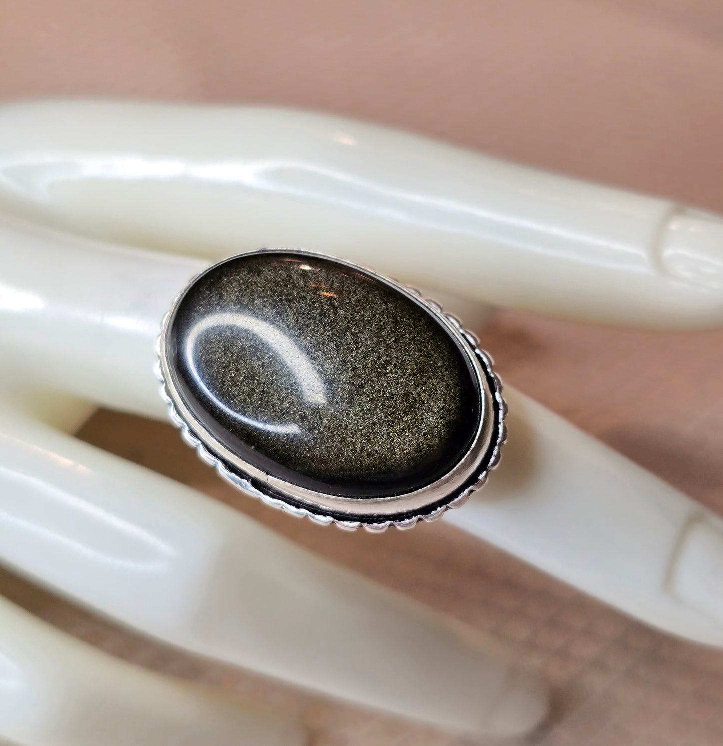 Skuggsol – Golden Sheen Obsidian Ring(Justerbar)