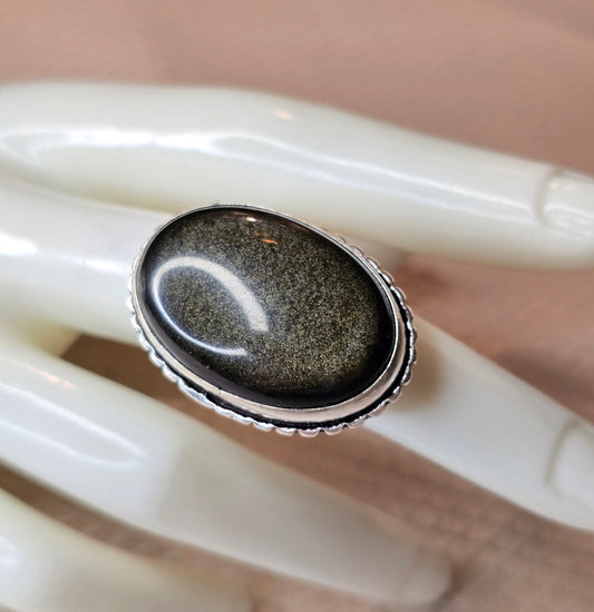 Skuggsol – Golden Sheen Obsidian Ring(Justerbar)