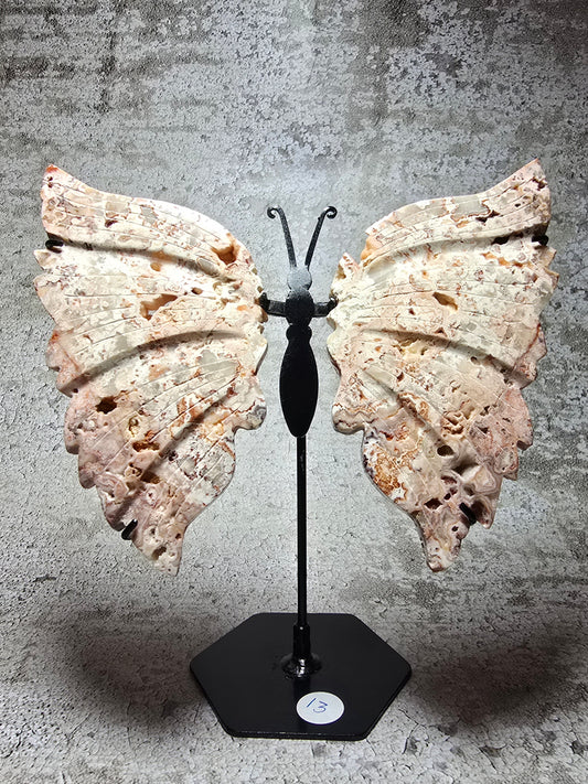 Rosa Crazy Lace Agat – Handkarvad Fjäril av Transformation #13