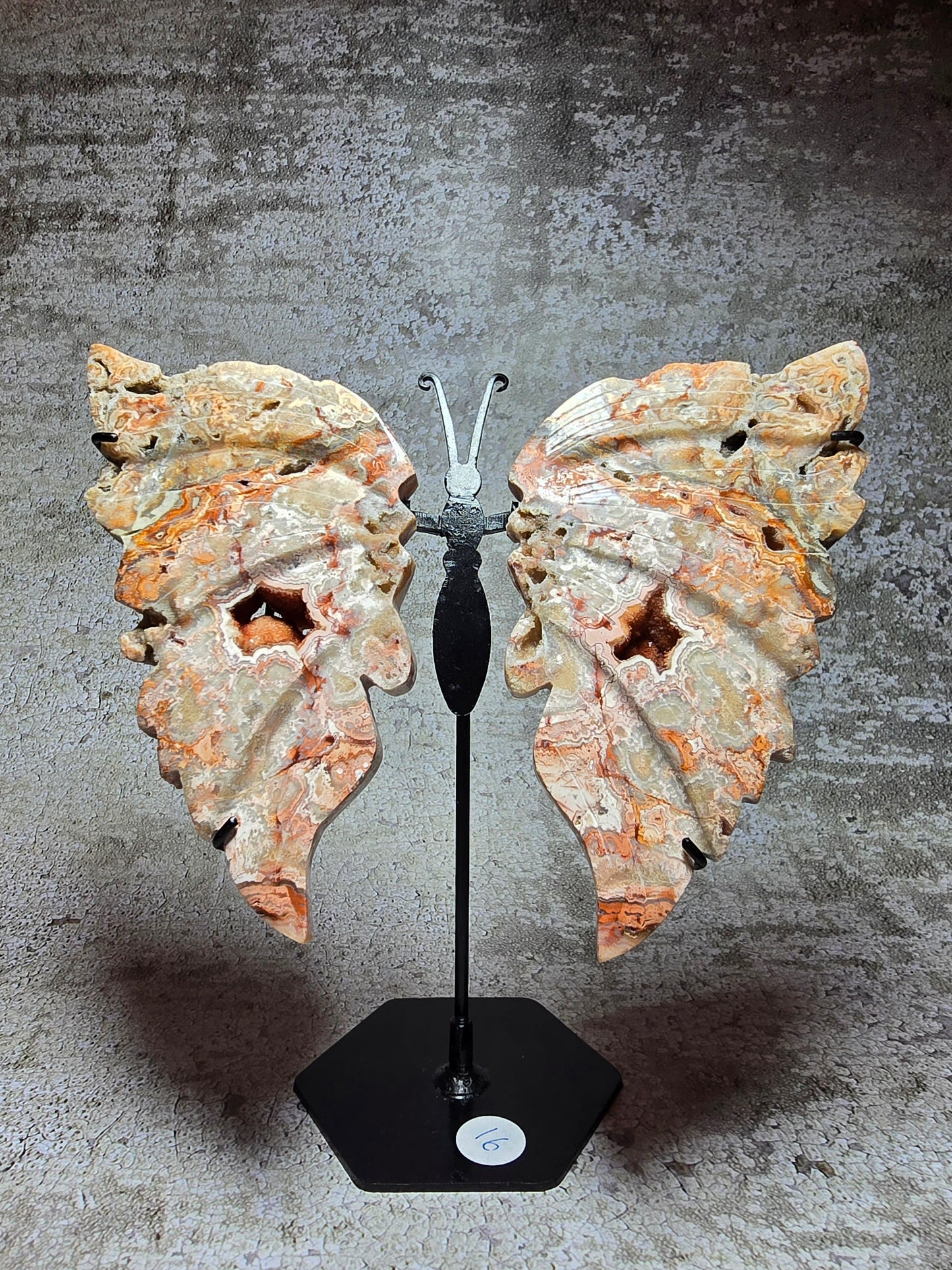 Rosa Crazy Lace Agat – Handkarvad Transformationsfjäril #16